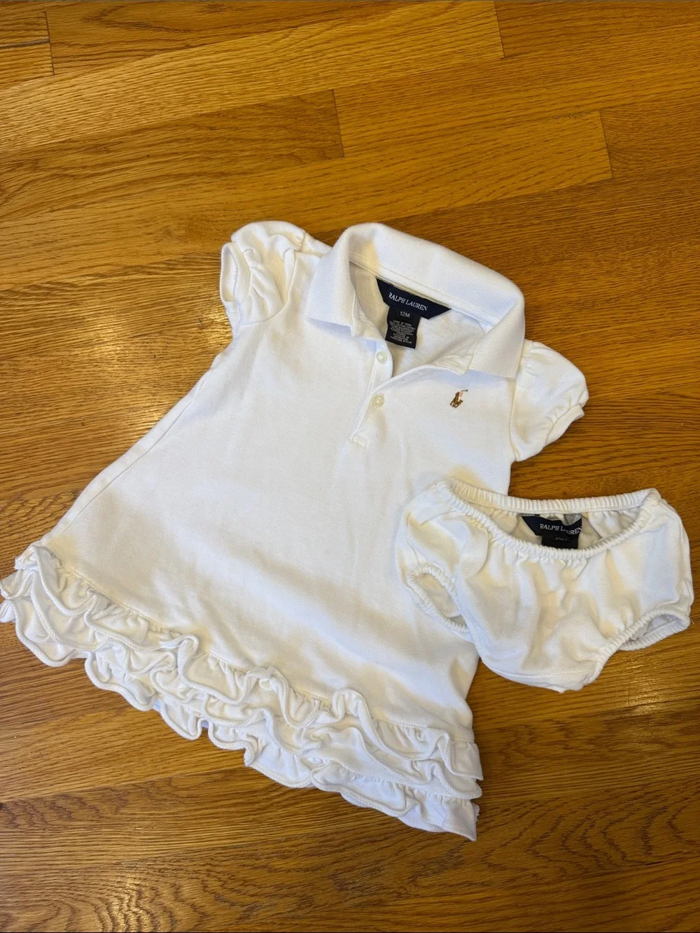 Ralph Lauren White Ruffled Polo Dress with Matching Bloomers